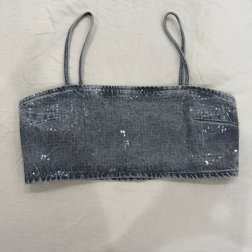 Zara Gray Sequin Crop Top